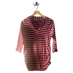 Oh! MAMA Maternity Top Striped V‎ Neck 3/4 Sleeve Ruched Sides Medium